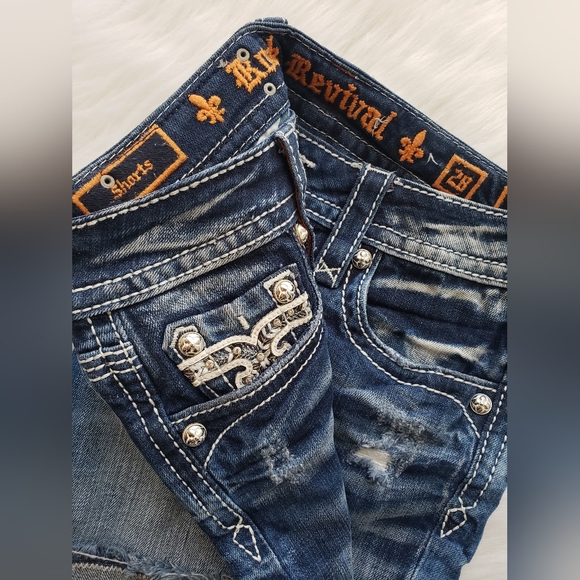 Rock Revival Distressed Blue Jean Shorts - Picture 3 of 5